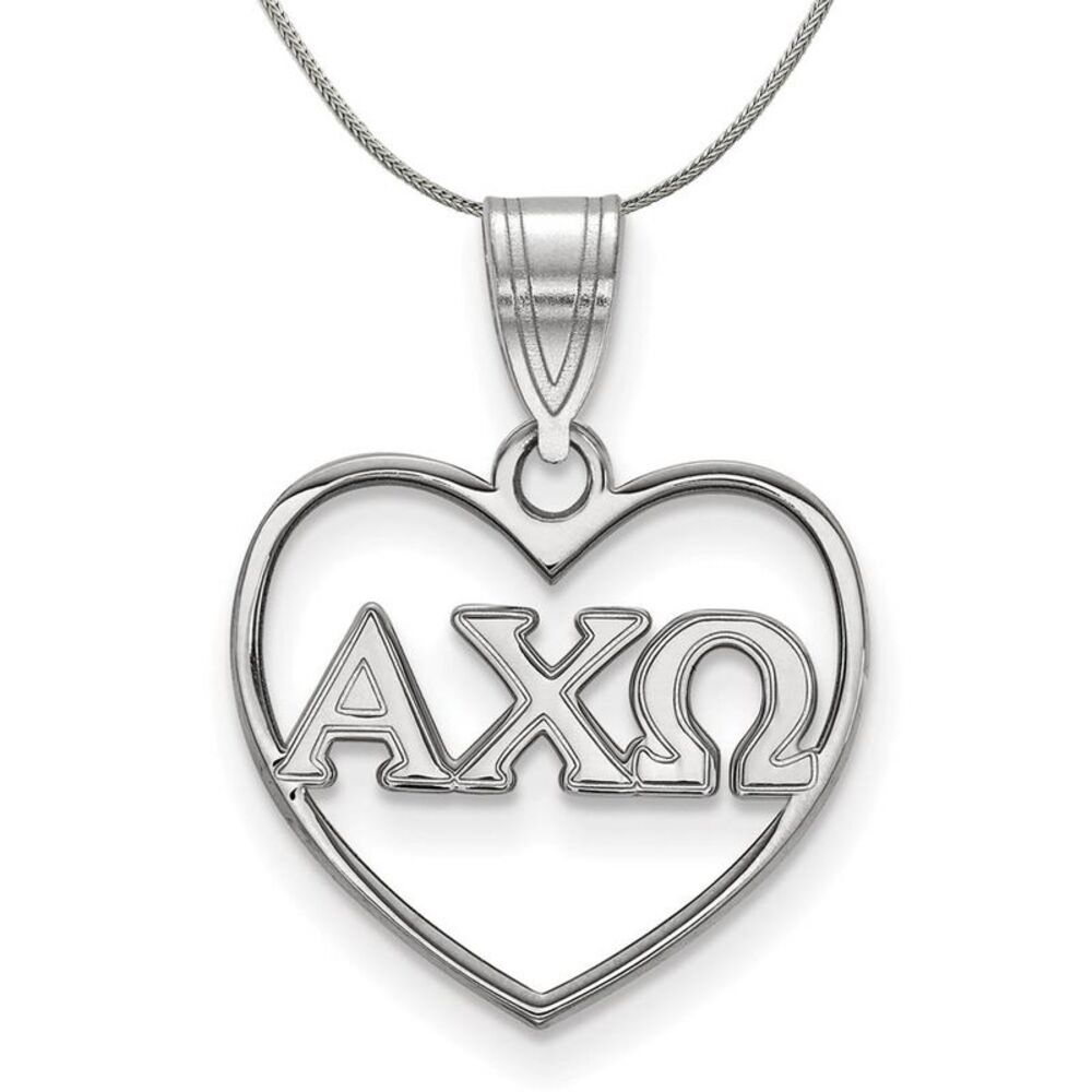 Sterling Silver Alpha Chi Omega Heart Greek Pendant Necklace - 24 Inch
